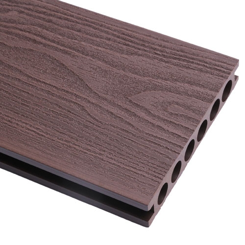 杭州塑木地板生产厂商供应咖啡色圆孔木纹户外地板