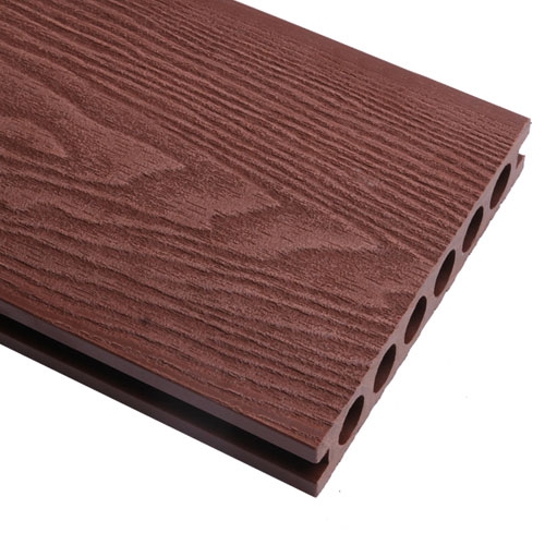 杭州木塑材料厂家批发红木色圆孔木纹塑木地板